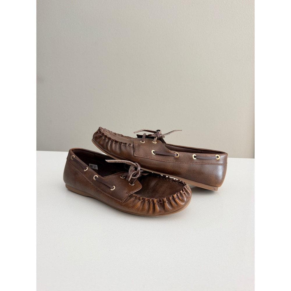 American Eagle Boat Shoes Womens 7.5 Brown Faux Leather Moc Toe Flats